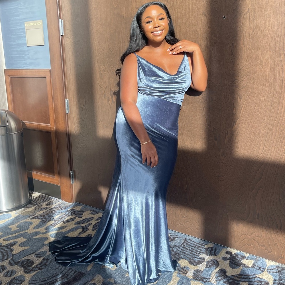 Crush Velvet Blue Gown - Picture 1 of 4